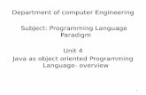 Department of computer Engineering Subject: Programming …faculty.pictinc.org/LectureNotes/unit 4.pdf · 2019. 7. 15. · Unit 4 Java as object oriented Programming Language- overview