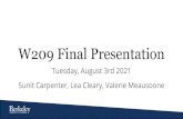 W209 Final Presentation · 2021. 8. 3. · W209 Final Presentation Tuesday, August 3rd 2021 Sunit Carpenter, Lea Cleary, Valerie Meausoone. Project Overview Our project aims to explore