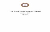 17th String Strings Summer Contest Winner List