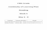 Fifth Grade Continuity of Learning Plan Reading Week 5 May ...