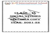 Class IX Social studies Specimen Copy Year- 2021-22
