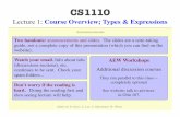 Lecture 1: Course Overview; Types & Expressions