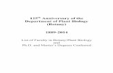 125th Anniversary of the Department of Plant Biology ...