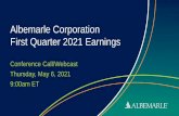 Albemarle Corporation First Quarter 2021 Earnings