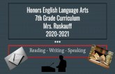 Honors English Language Arts 7th Grade Curriculum Mrs ...