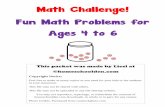 Math Challenge! Fun Math Problems for Ages 4 to 6
