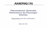 Thermoelectric Generator Performance for Passenger Vehicles