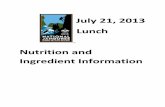 July 21, 2013 Lunch Nutrition and Ingredient Information