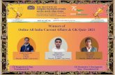 Winners of Online All India Current Affairs & GK Quiz- 2021