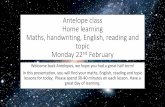 Antelope class Home learning Maths, English, reading and ...