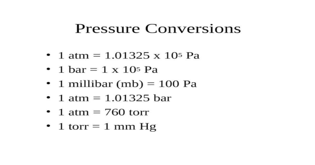 Pressure Conversion Chart From Atm