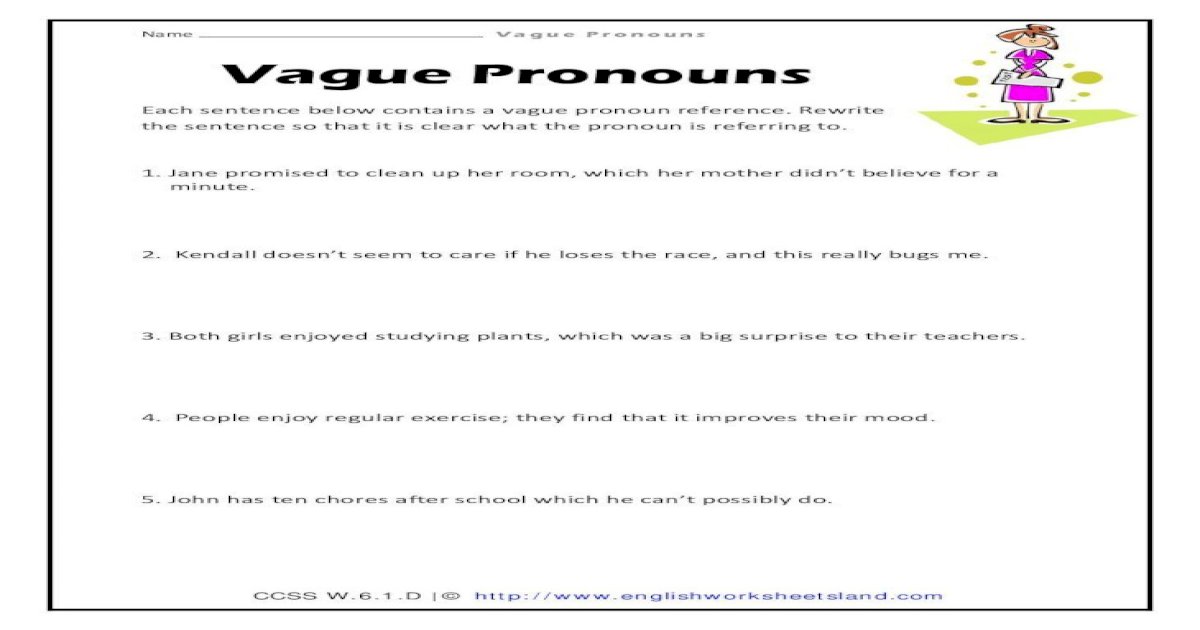Vague And Ambiguous Pronouns Worksheet