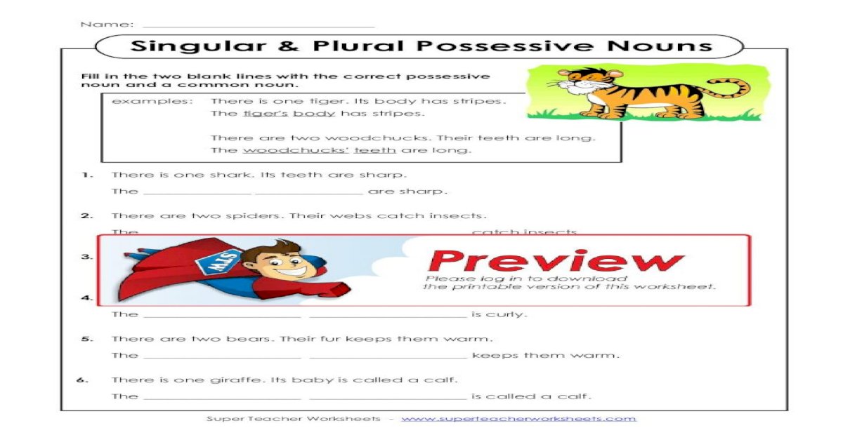 Singular Plural Possessive Nouns Super Teacher KEY Singular Plural Possessive Nouns Fill In