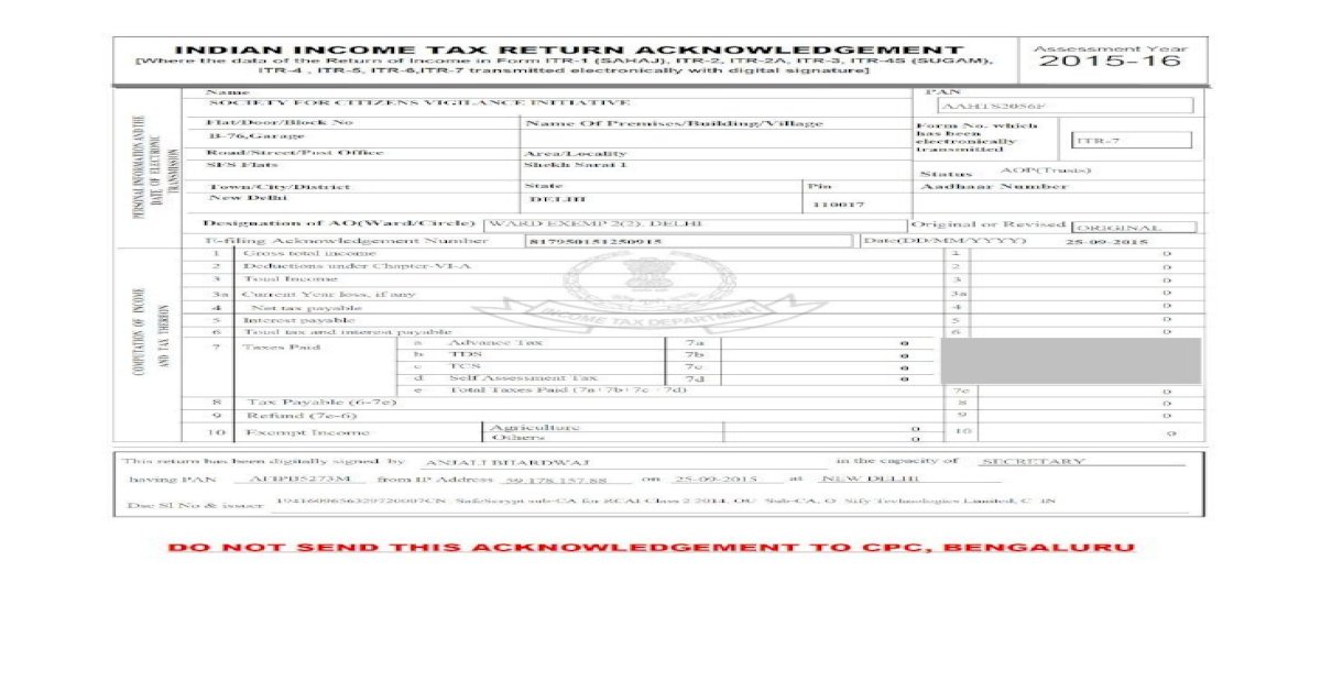 income tax acknowledgement download
