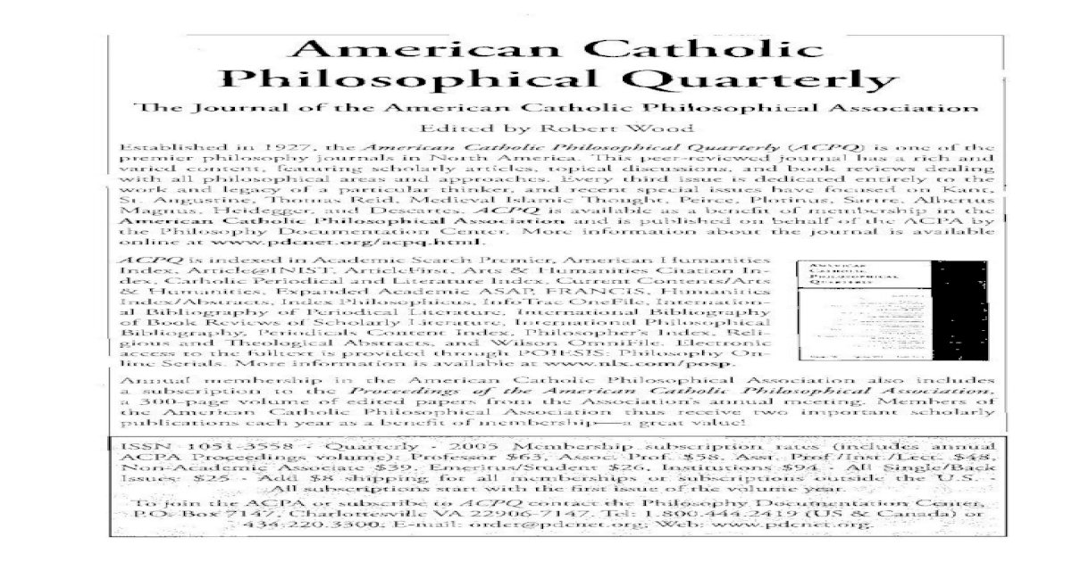 American Catholic Philosophical Quarterly American Catholic Philosophical Quarterly The Journal Pdf Document