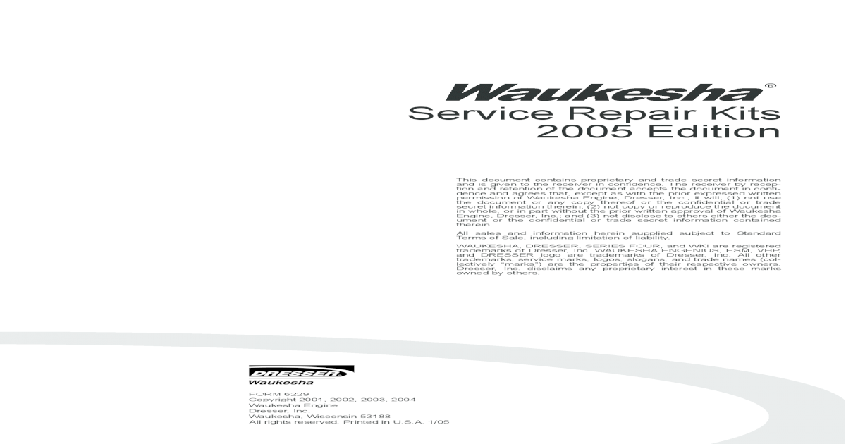 Waukesha Service Repair Kits 2005 Service Repair Kits Always