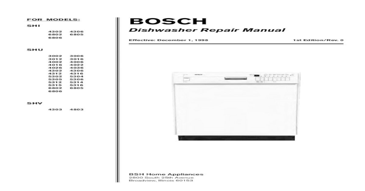 FOR MODELS: BOSCH SHI Dishwasher Repair Manual .BOSCH Dishwasher Repair  Manual FOR MODELS: SHI - [PDF Document]