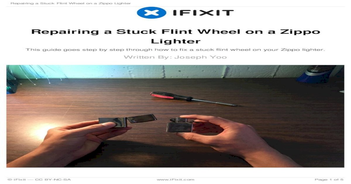 Repairing a Stuck Flint Wheel on a Zippo Lighter 1 &acirc;&euro;&rdquo;  Repairing a Stuck Flint Wheel on a Zippo Lighter Open your Zippo lighter  and take the inside component out of the