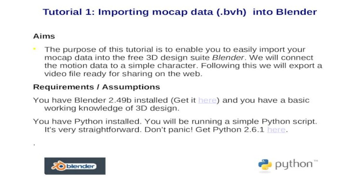 Tutorial slideshow import .bvh into blender - [PPT Powerpoint]
