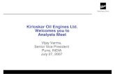 Kirloskar Oil Engines Ltd. Welcomes you to Analysts Meet/100243_ آ  2009-09-19آ  Kirloskar