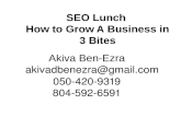 SEO Lunch How to Grow A Business in 3 Bites Akiva Ben-Ezra akivadbenezra@gmail.com 050-420-9319 804-592-6591.