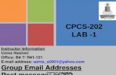 Prepared by Uzma Hashmi Instructor Information Uzma Hashmi Office: B# 7/ R#1-121 E-mail address: uzma_a2001@yahoo.com Group Email Addresses Post message: