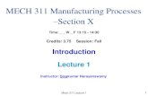 Introduction Lecture 1 Mech 311 Lecture 1 1 Lecture 1 Introduction Credits: 3.75 Session: Fall ... *