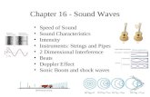 Chapter 16 - Sound Waves Speed of Sound Sound Characteristics Intensity Instruments: Strings and Pipes 2 Dimensional Interference Beats Doppler Effect