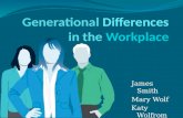James Smith Mary Wolf Katy Wolfrom. Generations in the Workplace Traditionalists (born before 1946) Baby Boomers (born 1946-1964) Generation X (born 1965-1979)
